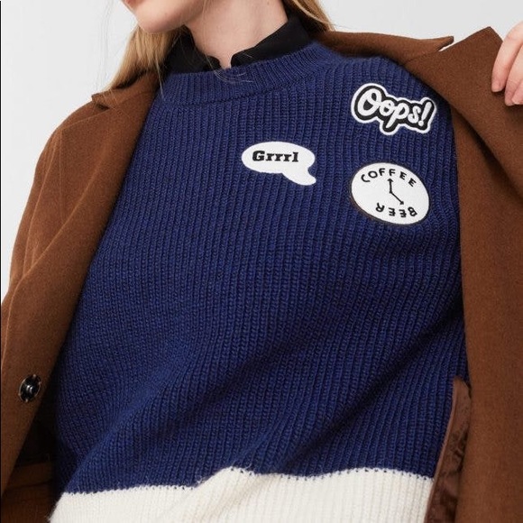 Mango Sweater Patches Knitted Color-Block - Picture 1 of 6